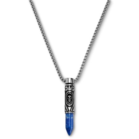 Rico | Silver-tone Stainless Steel & Lapis Lazuli Bullet Necklace for Men - Steel necklaces