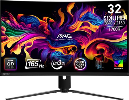 MSI 32" 4K curved gamingskjerm MAG 321CUP QD-OLED 3840x2160 QD-OLED, 165hz, 0.03ms, 15m:1, HDR400, HDMI/DP/USB-C