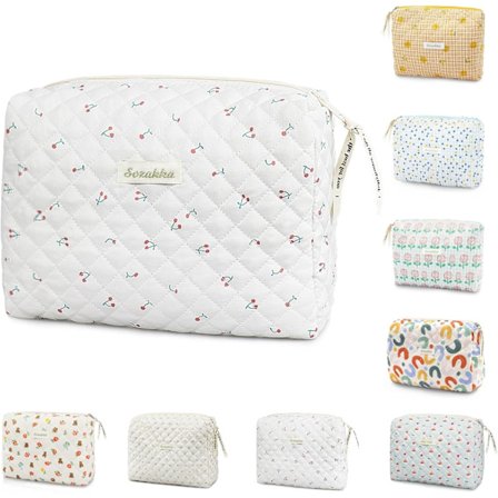 Toilet taske til rejser, Blomstret makeup taske i bomuld, Bærbar kosmetiktaske, Makeup opbevaringstaske til rejser til kvinder og piger