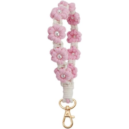 Makramé nøkkelring Håndlaget håndleddsrem Nøkkelring Håndleddsbånd for nøkler Søt blomst nøkkelring Nøkkelkjede for kvinner