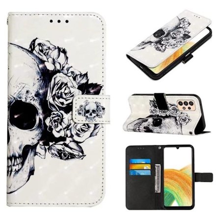 Lompakkokotelo Samsung Galaxy A23 - Pääkallo / Ruutu