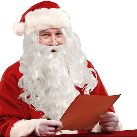 Julenisse skjegg og parykksett, hvitt julenisseparykk og skjegg, én størrelse