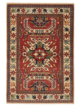 Handgeknüpft Kazak Fine Teppich 101X151 Dunkelrot/Schwarz