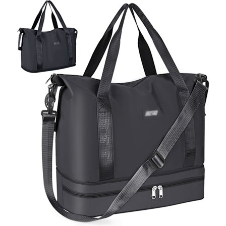 36 litran matkakassi vetokahvataskulla, urheilu-/kuntokassi, erillisellä märkä- ja kuivatilalla, vedenpitävä, käsimatkatavarakassi - musta
