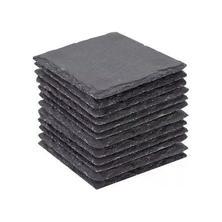 12 stk. Underlag i Bulk, 4 tommer Kvadratiske, Svarte Steinunderlag, Håndlaget, Drikkestativ, Ingen Hyller