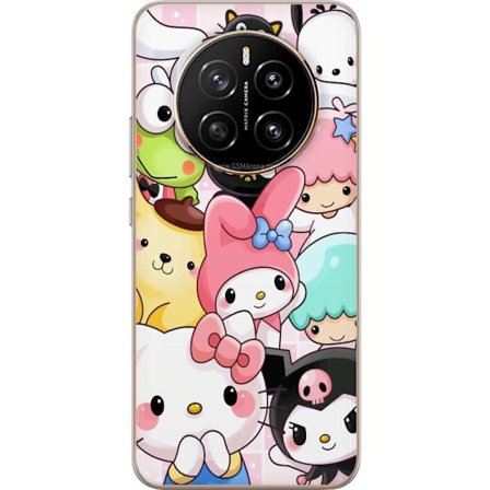 Kompatibelt Mobildeksel til Honor Magic7 Tett mønster av søte figurer med store øyne i ulike farger og uttrykk med LABUBU-tekst