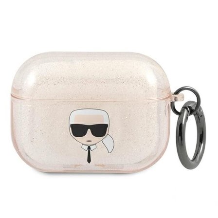 Karl Lagerfeld Glitter Karl's Head -kotelo AirPods Pro:lle - kultainen