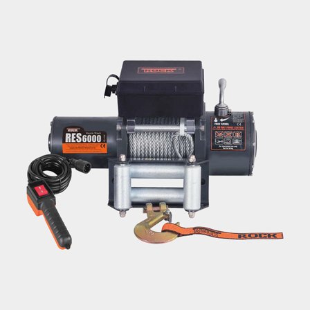 Elektrisk trailervinsch Rock RES6000, 12V, 2720 kg + broms + kontroll + vajer (Ø7 mm x 24 meter)