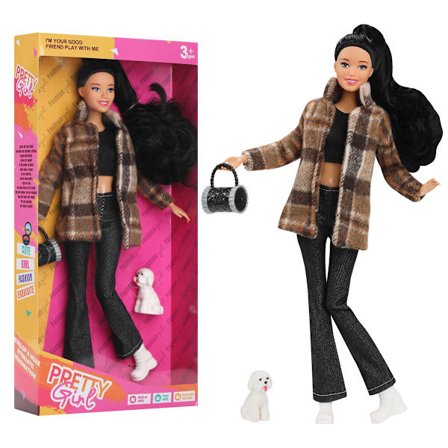 Barbie-nukke 30 cm - Pitkät hiukset & hieno syys-/talvimekko | Uusi pakkauksessa