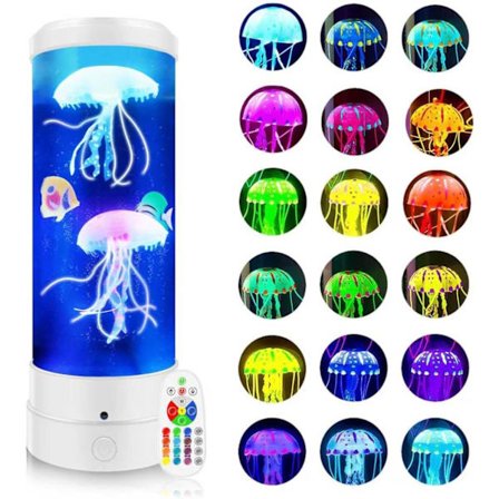 Goplelampe med vandmænd, 17 farver med fjernbetjening, USB-drevet lampe med vandmænd, 4 tilstande (hvid)