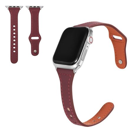 Apple Watch Series 6 / 5 44mm button snap genuine leather watch band - Wine Red