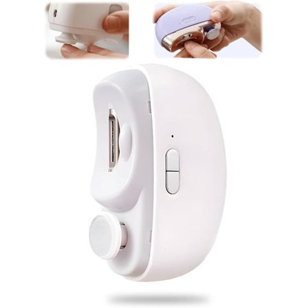 3 i 1 Elektrisk Negleklipper, Elektrisk Neglefil med Indbygget Beholder til Neglerester og Børnesikkerhedslås, til Voksne og Børn Hvid