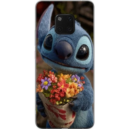 Kompatibel Mobilcover til Huawei Huawei Mate 20 Pro Sød blå figur med store øjne, der holder en farverig buket i en varm og kær stil
