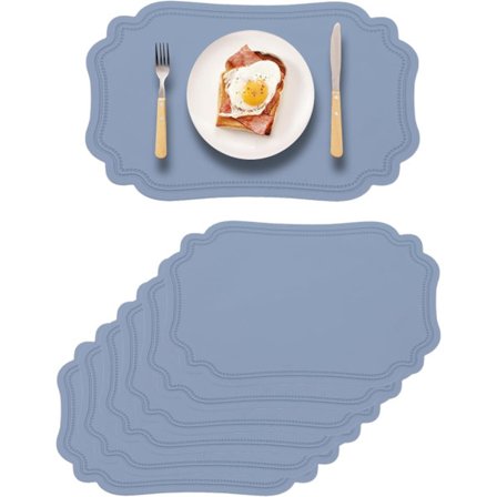 Läderunderlägg Set om 6 för Matbord Blå Konstläder Underlägg Torkbart Värmebeständigt Halkskydd Vattentätt Underlägg Anti