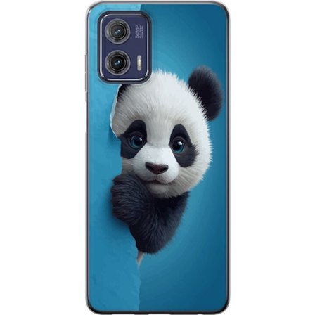 Kompatibelt Mobildeksel til Motorola Motorola Moto G73 Søt panda som ser ut gjennom papir i en myk 3D-illustrasjon