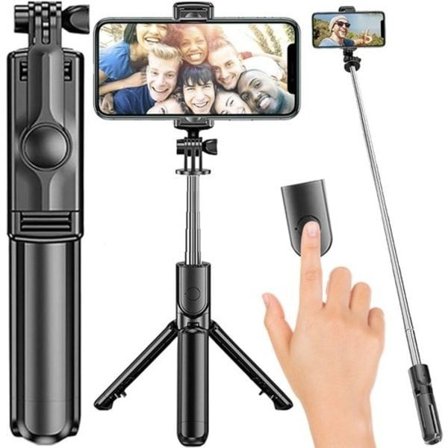 Selfie Stick Bluetooth for iPhone Android, Uttrekkbar Bærbar Trådløs Selfie Stick Tripod, Svart