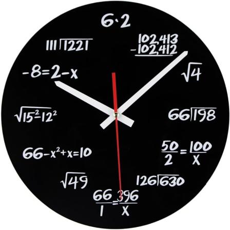 Matemaattinen kello, ainutlaatuinen seinäkello Design Uutuus Matematiikan yhtälökello - Jokainen tunti merkitty yksinkertaisella matemaattisella 