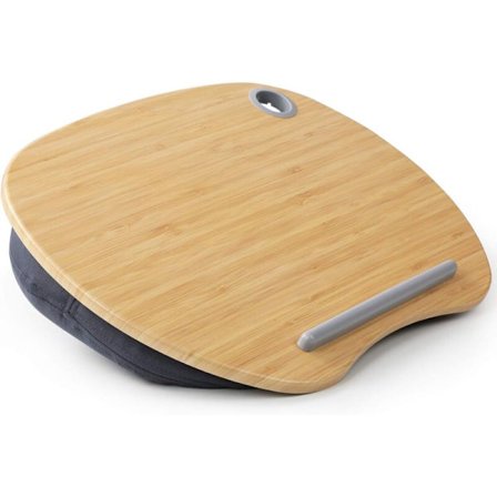 Laptopstativ med kudde och bambuplattform för säng och soffa, knäskrivbord med kabelhål och halkfri remsa, för PC, surfplatta upp till 15,6 "