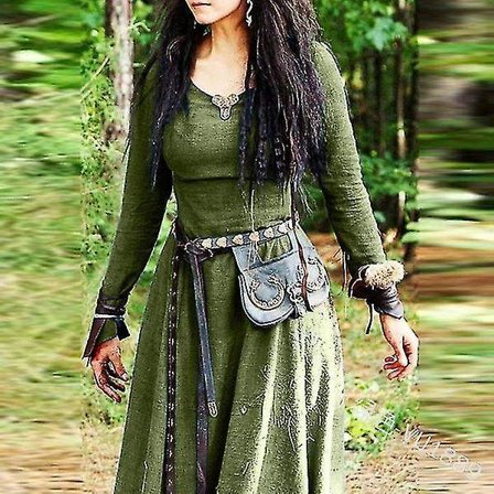 Medeltida klänning Kvinnor Långärmad Maxi Robe Vintage Fairy Elven Dress Renaissance Celtic Viking Gothic Kläder Fantasy Balklänning