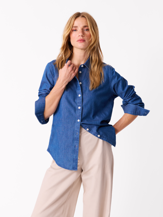 Jean Paul - JP Basic denimskjorte - Dame - Blå - Skjorter & Bluser - XXL
