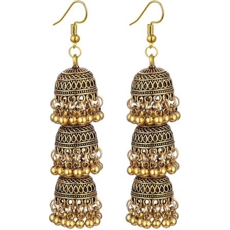 Elegant Triple Bell Pärlstav Lång Tofs Dangle örhängen för kvinnor Flickor Mode