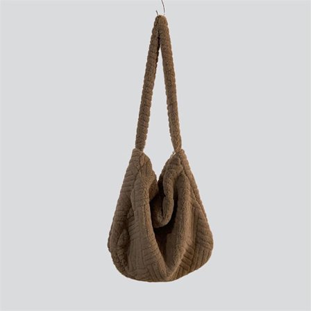 Plysj stripete veske tote bag BRUN