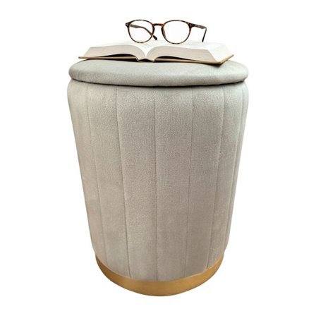 Sammetspall med förvaring, stoppad sits och guldfärgad bas