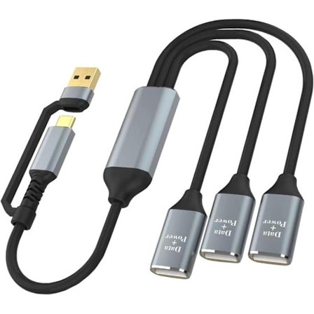 Y-kabel USB-splitter, 30 cm, 2-i-1 USB A og USB C udvidelseshub, multi-USB portudvider