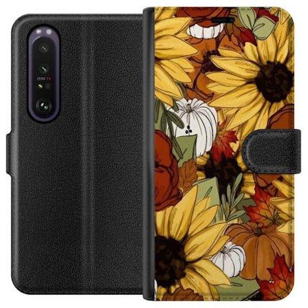 Yhteensopiva Lompakkokotelo Sony Xperia 1 III Auringonkukat ja kurpitsat syksyinen kukka-asetelma lämpimillä väreillä täydellinen niille, jotka rakast