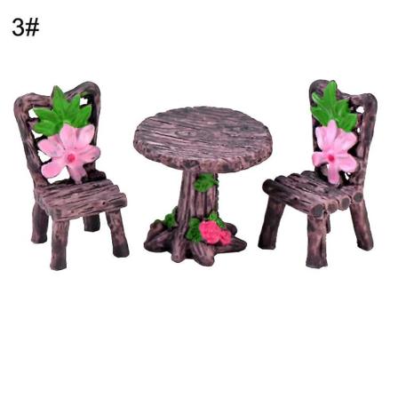 2/3 stk Mini Bord Stol DIY Håndverk Hage Landskap Blomster Planter Dekor Ornament (FMY)