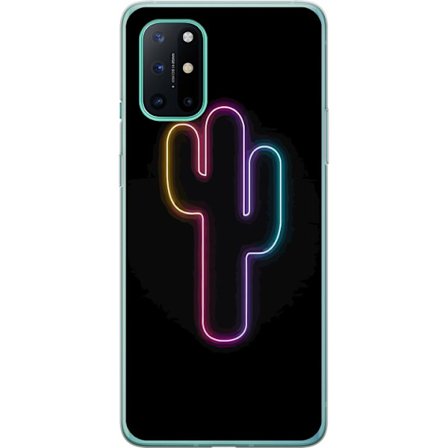 Kompatibelt Mobildeksel til OnePlus 8T Neonillustrasjon av kaktus i rosa og blått lys mot mørk bakgrunn