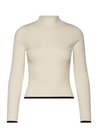 High Collar Ribbed Knit Sweater Tops Knitwear Jumpers Cream Mango