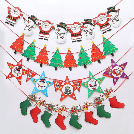 3m Julepynt Banner med Julenissen, Snømann, Elg og Juletre - Juledekorasjon 2023 - God Jul Hjemme style6