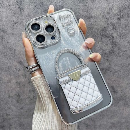 Skal till iPhone 16 Pro med Spegelstöd TPU+PC Glänsande Skyddande Baksida - Svart