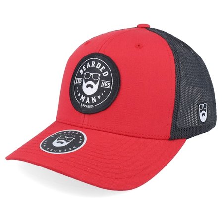 Bearded Man - Rojo trucker Gorra - Beard Logo R Red/Black Trucker @ Hatstore
