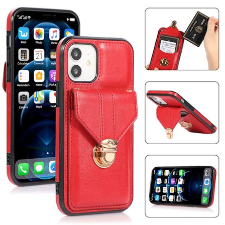 iPhone 11 Pro Max, kortholder etui, crossbody PU etui (rød)