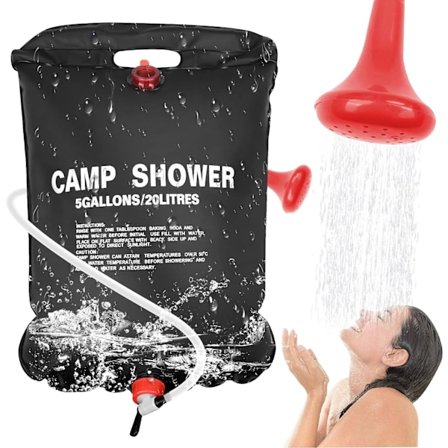 20 Liter Portabel Dusch, Väska med Avtagbar Slang och På/Av, Varmvatten för Camping och Vandring