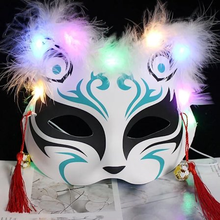 Lysende LED Ræv Maske Japansk Cosplay Blinkende Gløder Mørke Øjne Maske Rave Kostume Anime Halv Ansigt Kat Maske Maskerade Fest Rekvisitter 15