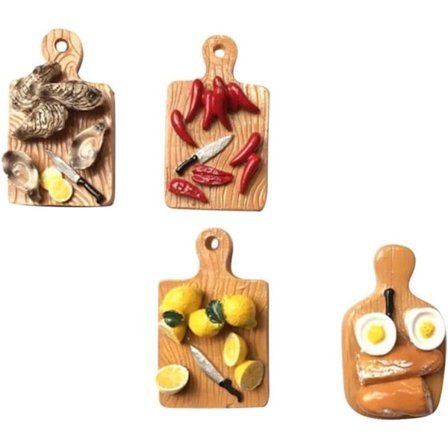 4 stk. mad køleskabsmagneter citron peber østers omelet køleskab