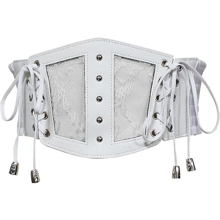 Korsettbelte for kvinner - S (hvit) - Blonder i skinn - Korsett med snøring - Elastisk belte - Retro cinch-belte