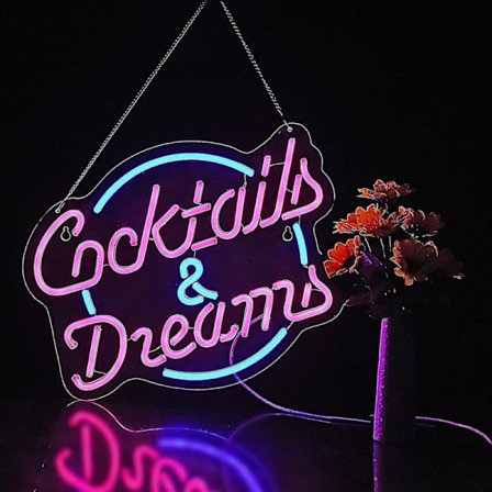 Neonskylt "Cocktails and Dreams" för väggdekoration, neonskyltar med dimmer, neon LED-skyltar för sovrum, ölbar, hotell, festklubb...