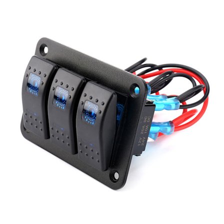 3-osainen 12V - 24V kytkinpaneeli LED-valolla RV-autoon, veneeseen ja merikäyttöön