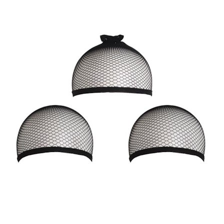 3 stk. One Size Sorte Paryk Hætter (2 Elastiske Hårnet + 1 Elastisk Hårnet Åben Ende)