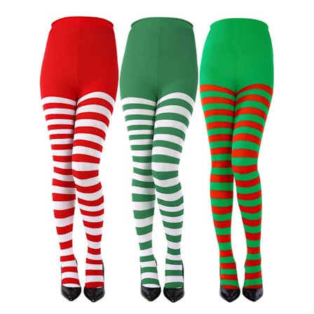 3 paria jouluisia raidallisia sukkahousuja - täyspitkät reisisukat, asusteet naisille, juhla-asut jouluun ja Halloweeniin