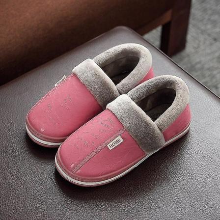 Iso koko Miesten Pu-nahkaiset tossut sisäkäyttöön vedenpitävät kotiturkikset, miespari, litteät naiset, miehet, talvitossut, puuvillakengät Pink-B 48-
