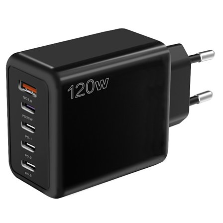 120W Hurtigoplader, 5 QC3.0+4PD Porte Kompatibel med iPhone 15, Xiaomi, Samsung, Huawei