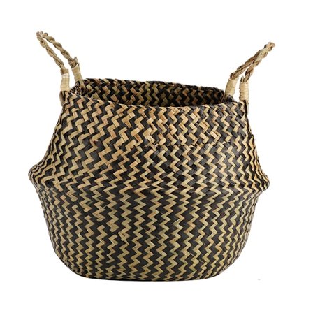 1 st hopfällbar naturlig sjögräs vävd förvaringskorg Kläderorganisatör Plant blomkruka (svart)