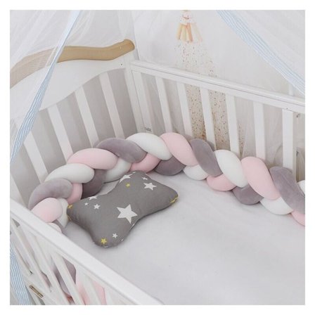 Kampanje Baby Seng Bumper—1.5M Seng Bumper Slange Pude Fletning Bumper Fløjl Baby Beskyttelse Hegn Stof Anti-Kollision,100cm (Hvit+Grå+Rosa)