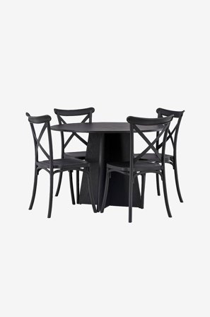 Venture Home - Spisegruppe Bootcut med 4 spisebordsstole Crosett - Sort - Spisegrupper - Fra Homeroom