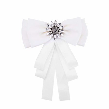 Rosett Brosje Skjorte Rosett Slips Nålstein Halskjede Brystnål for Kvinner Damer (Hvit)